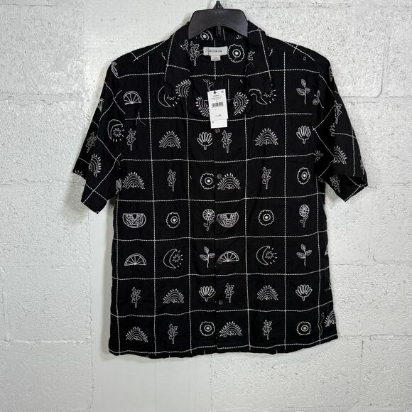 Cotton on Men's Cabana Short Sleeve Shirt - Black Grid large $50 - Picture 1 of 6